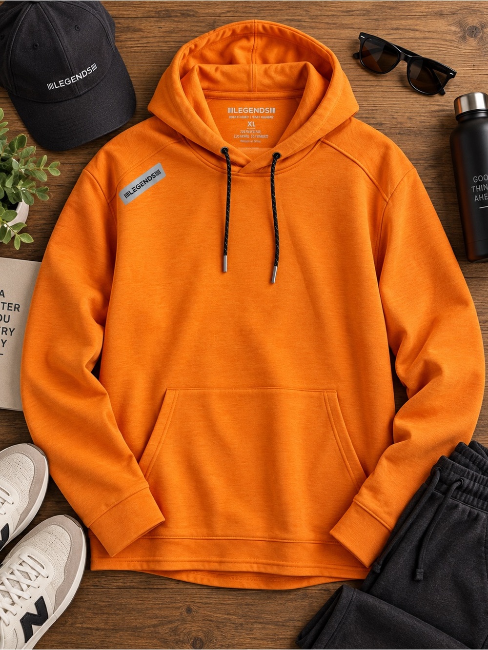 Legends Hoodie Adult XL Orange Pullover Kangaroo Pocket Drawstring Sweatshirt